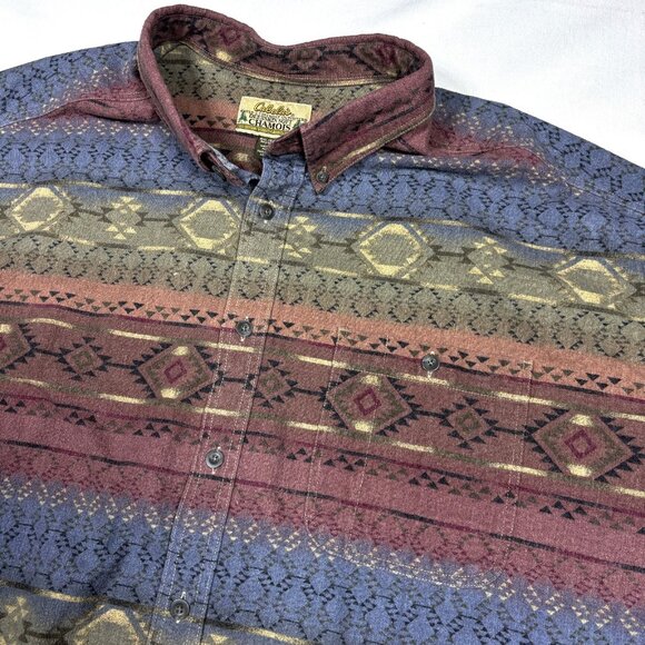 VTG Cabelas Deerskin Soft Chamois Aztec Southwestern Flannel Shirt Mens 4XL - Picture 4 of 8